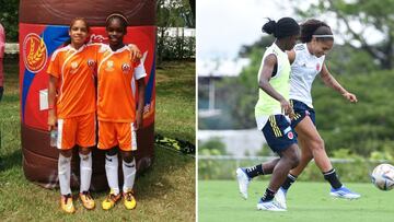 A la izquierda, Gisela Robledo y Linda Caicedo durante su etapa formativa en Atlas. A la derecha, con la selección absoluta de Colombia. (Foto cedida por la jugadora del Granadilla Tenerife)