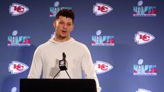 SCOTTSDALE, ARIZONA - FEBRUARY 08: Patrick Mahomes #15 of the Kansas City Chiefs speaks to the media during the Kansas City Chiefs media availability prior to Super Bowl LVII at the Hyatt Regency Gainey Ranch on February 08, 2023 in Scottsdale, Arizona.   Christian Petersen/Getty Images/AFP (Photo by Christian Petersen / GETTY IMAGES NORTH AMERICA / Getty Images via AFP)
