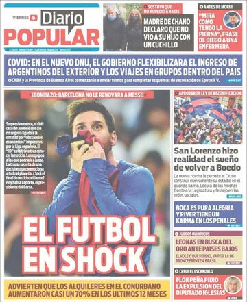 La salida de Messi, en las portadas de los periódicos de medio mundo