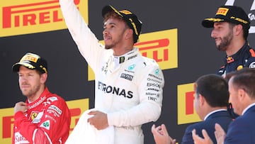 Hamilton, Vettel y Ricciardo en el podio de Barcelona.