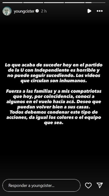 Young Cister reacciona a lo ocurrido con la U en Argentina: “Es inhumano...”