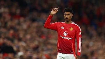 Soccer Football - Premier League - Manchester United v Chelsea - Old Trafford, Manchester, Britain - November 3, 2024 Manchester United's Marcus Rashford reacts REUTERS/Molly Darlington EDITORIAL USE ONLY. NO USE WITH UNAUTHORIZED AUDIO, VIDEO, DATA, FIXTURE LISTS, CLUB/LEAGUE LOGOS OR 'LIVE' SERVICES. ONLINE IN-MATCH USE LIMITED TO 120 IMAGES, NO VIDEO EMULATION. NO USE IN BETTING, GAMES OR SINGLE CLUB/LEAGUE/PLAYER PUBLICATIONS. PLEASE CONTACT YOUR ACCOUNT REPRESENTATIVE FOR FURTHER DETAILS..