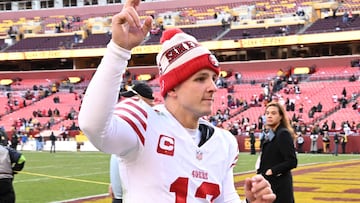 LANDOVER, MARYLAND - DECEMBER 31: Brock Purdy #13 of the San Francisco 49ers leaves the field after a game against the Washington Commanders at FedExField on December 31, 2023 in Landover, Maryland. Greg Fiume/Getty Images/AFP (Photo by Greg Fiume / GETTY IMAGES NORTH AMERICA / Getty Images via AFP)