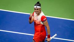 NEW YORK, NEW YORK - SEPTEMBER 06: Ons Jabeur of Tunisia celebrates converting match point against Ajla Tomljanovic of Australia in her quarterfinal match on Day 9 of the US Open Tennis Championships at USTA Billie Jean King National Tennis Center on September 06, 2022 in New York City (Photo by Robert Prange/Getty Images)