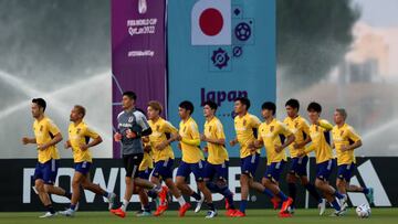 DOHA, QATAR - NOVEMBER 19: Japan's players take part in a training session at Al Sadd SC New Training Facilities 1on November 19, 2022 in Doha, Qatar. (Photo by Mohamed Farag/Getty Images)