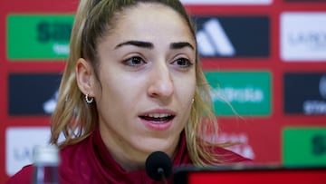 LAS ROZAS (MADRID) , 28/10/2024.- La defensa de la selección española Olga Carmona durante la rueda de prensa tras el entrenamiento del equipo celebrado en la Ciudad del Fútbol de Las Rozas, en Madrid este lunes para preparar el partido amistoso contra Italia de mañana. EFE/ Mariscal