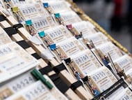 MADRID, SPAIN - NOVEMBER 02: Several tickets from the Doña Manolita lottery administration, on 02 November, 2021 in Madrid, Spain. The Madrid lottery administration Doña Manolita presents important queues waiting to buy a number of the Christmas Lottery Draw 2021, which since July have been on sale to distribute 2,408 million euros in prizes. (Photo By A. Perez Meca/Europa Press via Getty Images) LOTERIA NAVIDAD SORTEO