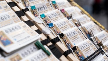 MADRID, SPAIN - NOVEMBER 02: Several tickets from the Doña Manolita lottery administration, on 02 November, 2021 in Madrid, Spain. The Madrid lottery administration Doña Manolita presents important queues waiting to buy a number of the Christmas Lottery Draw 2021, which since July have been on sale to distribute 2,408 million euros in prizes. (Photo By A. Perez Meca/Europa Press via Getty Images) LOTERIA NAVIDAD SORTEO