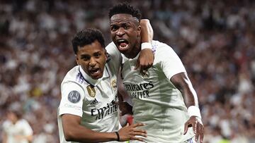 Vinicius y Rodrygo celebran un gol en el Bernabéu en la pasada campaña.