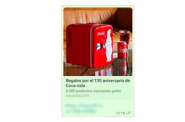 El mensaje falso de WhatsApp sobre los regalos de Coca-Cola por su 130 aniversario
