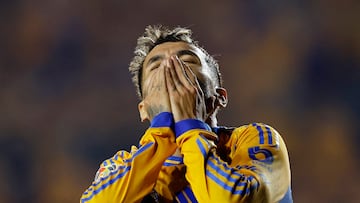 Soccer Football - Liga MX - Tigres UANL v Monterrey - Estadio Universitario, Monterrey, Mexico - March 7, 2026 Tigres UANL's Angel Correa reacts during the match REUTERS/Daniel Becerril