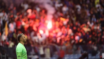 Paris Saint-Germain's Costa Rican goalkeeper Keylor Navas looks on during the Riyadh Season Cup football match between the Riyadh All-Stars and Paris Saint-Germain at the King Fahd Stadium in Riyadh on January 19, 2023. (Photo by Giuseppe CACACE / AFP)