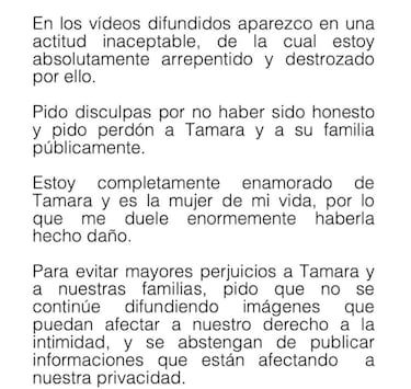 ??igo Onieva reconoce p迆blicamente que ha sido desleal a Tamara Falc車