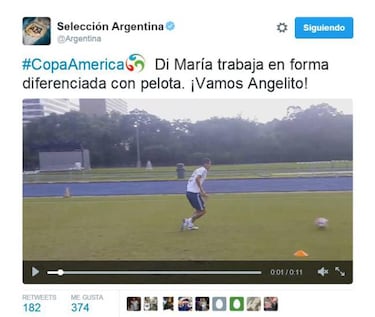 Di María podría estar en el banquillo frente a EE.UU.