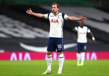 Harry Kane reacts during the Carabao Cup Semi Final between Tottenham Hotspur and Brentford at Tottenham Hotspur Stadium on January 05, 2021.