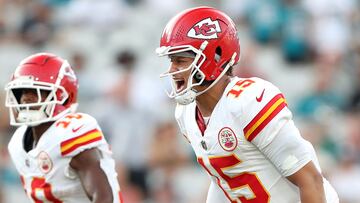 JACKSONVILLE, FLORIDA - AUGUST 10: Patrick Mahomes #15 of the Kansas City Chiefs in action during the first half of the NFL preseason game against the Jacksonville Jaguars at EverBank Stadium on August 10, 2024 in Jacksonville, Florida. Courtney Culbreath/Getty Images/AFP (Photo by Courtney Culbreath / GETTY IMAGES NORTH AMERICA / Getty Images via AFP)