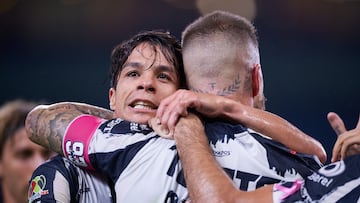 Sergio Ramos celebrates his goal 1-1 with Oliver Torres of Monterrey during the 13th round match between Monterrey and Pumas UNAM as part of the Liga BBVA MX, Torneo Apertura 2025 at BBVA Bancomer Stadium, on October 18, 2025 in Monterrey, Nuevo Leon, Mexico.