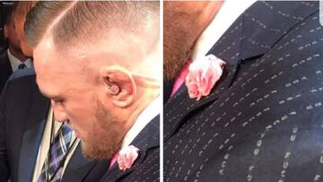 Conor McGregor luci&oacute; un traje con el mensaje subliminal &#039;fuck you&#039; hacia Floyd Mayweather en el primer evento de la gira de promoci&oacute;n de su combate.