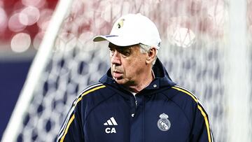 Leipzig (Germany), 12/02/2024.- Real Madrid's head coach Carlo Ancelotti leads a training session in Leipzig, Germany, 12 February 2024. Real Madrid will face RB leipzig in their UEFA Champions League Round of 16 first leg soccer match on 13 February. (Liga de Campeones, Alemania) EFE/EPA/Filip Singer
