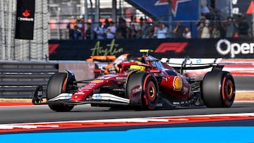 Oct 18, 2025; Austin, TX, USA; Scuderia Ferrari driver Lewis Hamilton (44) of Team Great Britain drives during the qualifying session for the 2025 US Grand Prix Sprint race at Circuit of The Americas Austin. Mandatory Credit: Jerome Miron-Imagn Images