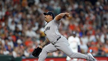 HOUSTON, TEXAS - MARCH 28: Nestor Cortes #65 of the New York Yankees pitches in the first inning against the Houston Astros on Opening Day at Minute Maid Park on March 28, 2024 in Houston, Texas.   Tim Warner/Getty Images/AFP (Photo by Tim Warner / GETTY IMAGES NORTH AMERICA / Getty Images via AFP)