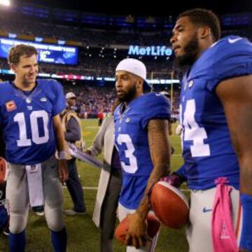 Eli Manning, Odell Beckham Jr, Larry Donnell, tres de las estrellas de New York Giants.