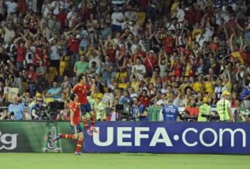 Eurocopa 2012. Final. Espa?a-Italia. La Selecci車n gan車 4-0 a la 'Azzurra'. Silva abri車 el marcador de La Roja, 1-0.