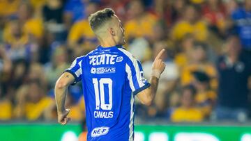 Monterrey's Spanish midfielder #10 Sergio Canales celebrates scoring his team's first goal during the Mexican Clausura football tournament match between Tigres and Monterrey at Universitario stadium in Monterrey, Mexico, on May 9, 2024. (Photo by Julio Cesar AGUILAR / AFP)