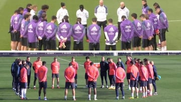 El minuto de silencio de Madrid y Barça en el entrenamiento