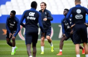 Ousmane Dembele, Antoine Griezmann y Samuel Umtiti.