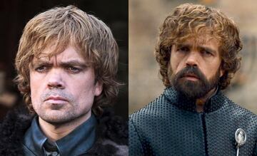 Tyrion Lannister en la primera (izq) y séptima (der) temporada de Game of Thrones.  