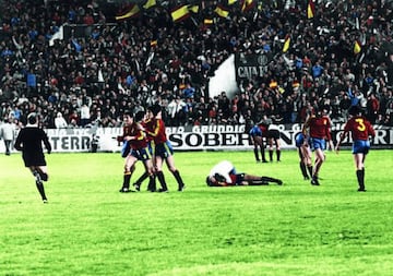 Spain's players and supporters celebrate the memorable victory in Seville.