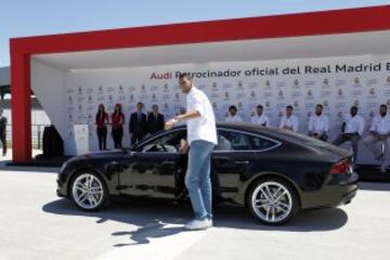 Salah Mejri , durante la entrega de coches oficiales Audi a toda la plantilla de baloncesto al completo, que ha tenido lugar junto al estadio Alfredo Di Stéfano.