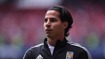 Diego Lainez of Tigres during the game Tigres UANL vs Toluca, corresponding to second leg match of Quarterfinals of the Torneo Clausura 2023 of the Liga BBVA MX, at Nemesio Diez Stadium, on May 14, 2023.

<br><br>

Diego Lainez de Tigres durante el partido Tigres UANL vs Toluca, Correspondiente al partido de Vuelta de Cuartos de Final del Torneo Clausura 2023 de la Liga BBVA MX,en el Estadio Nemesio Diez, el 14 de Mayo de 2023.