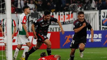 El jugador de Colo Colo, Vicente Pizarro, celebra su gol contra Palestino durante el partido de Copa Chile disputado en el estadio Monumental.