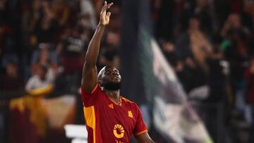 Soccer Football - Europa League - Group G - AS Roma v Slavia Prague - Stadio Olimpico, Rome, Italy - October 26, 2023 AS Roma's Romelu Lukaku celebrates scoring their second goal REUTERS/Guglielmo Mangiapane