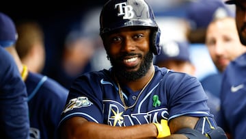 ST PETERSBURG, FLORIDA - MAY 04: Randy Arozarena #56 of the Tampa Bay Rays reacts after hitting a solo home run during the fourth inning against the Pittsburgh Pirates at Tropicana Field on May 04, 2023 in St Petersburg, Florida.   Douglas P. DeFelice/Getty Images/AFP (Photo by Douglas P. DeFelice / GETTY IMAGES NORTH AMERICA / Getty Images via AFP)