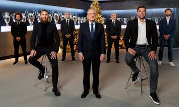 Florentino Pérez, Felipe Reyes, Sergio Ramos, Sergio Llull, Marcelo, Zidane y Pablo Laso. 