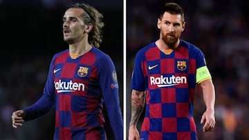 Los delantero del Barcelona, Antoine Griezmann y Leo Messi.