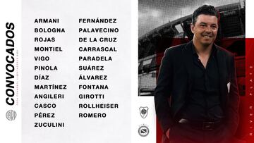 El Millonario dio a conocer su lista de convocados para el partido de ida de los octavos de final de la Copa Libertadores, que se disputará este miércoles.