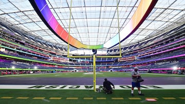 So-Fi Stadium in Inglewood, California on February 12, 2022, ne day before Super Bowl LVI between the Los Angeles Rams and the Cincinatti Bengals. (Photo by Frederic J. Brown / AFP)