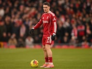 Liverpool's German midfielder #07 Florian Wirtz looks to play a pass during the English Premier League football match between Liverpool and Wolverhampton Wanderers at Anfield in Liverpool, north west England on December 27, 2025. (Photo by Oli SCARFF / AFP) / RESTRICTED TO EDITORIAL USE. No use with unauthorized audio, video, data, fixture lists, club/league logos or 'live' services. Online in-match use limited to 120 images. An additional 40 images may be used in extra time. No video emulation. Social media in-match use limited to 120 images. An additional 40 images may be used in extra time. No use in betting publications, games or single club/league/player publications. /