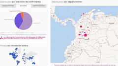 Mapa del coronavirus por departamentos en Colombia. Casos y muertes del viernes 12 de marzo de 2021. Hay 31.105 casos activos de COVID-19 hasta la fecha