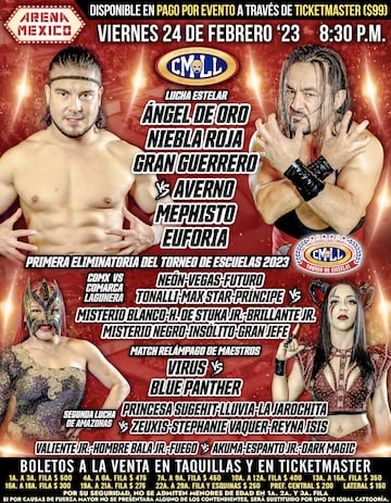 Este es el cartel que presenta el CMLL para este viernes 24 de febrero.