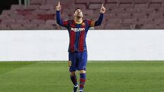 Soccer Football - La Liga Santander - FC Barcelona v Athletic Bilbao - Camp Nou, Barcelona, Spain - January 31, 2021 Barcelona&#039;s Lionel Messi celebrates scoring their first goal REUTERS/Albert Gea