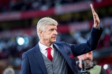 Arsene Wenger manager of Arsenal during the UEFA Europa League Semi Final match between Arsenal and Atletico Madrid at the Emirates Stadium, London, England on 26 April 2018.