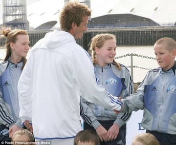 Harry Kane, aged 12, meeting his idol David Beckham in 2005.