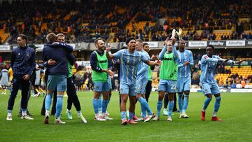 Soccer Football - FA Cup - Quarter Final - Wolverhampton Wanderers v Coventry City - Molineux Stadium, Wolverhampton, Britain - March 16, 2024 Coventry City players celebrate after the match Action Images via Reuters/Andrew Boyers