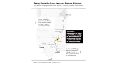 Infografía con mapa y detalles del descarrilamiento de dos trenes en Adamuz (Córdoba).