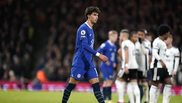 Chelsea's Joao Felix walks off after being shown a red card during the Premier League match at Craven Cottage, London. Picture date: Thursday January 12, 2023. (Photo by Andrew Matthews/PA Images via Getty Images)